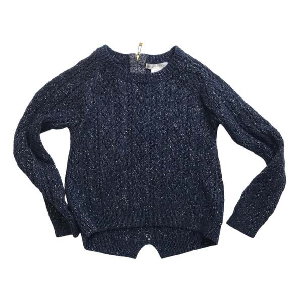 Max Studio Cable Knit Sweater Hi-Low Crew Neck Long Sleeve Navy Girls Size S 7-8 - Picture 3 of 7